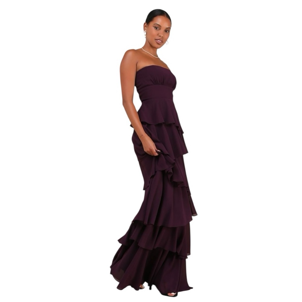 Lulus Gorgeous Essence Dark Purple Strapless Tiered Maxi Dress - Picture 3 of 11